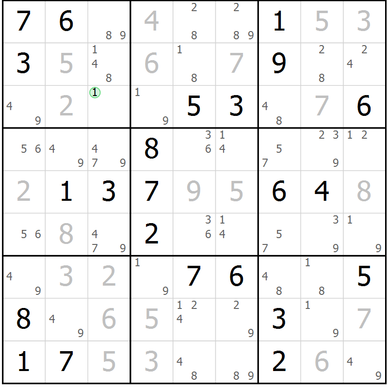 Position des candidats pour la solution de la Gr 54 page 57 du magazine de sudoku Virtuose n° 113
