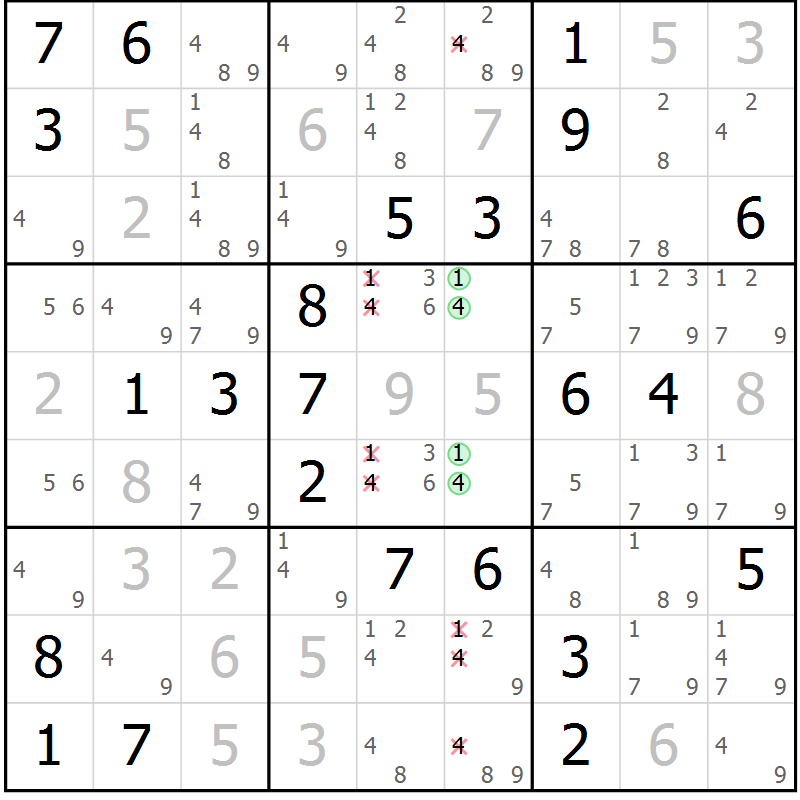Position des candidats pour la solution de la Gr 54 page 57 du magazine de sudoku Virtuose n° 113