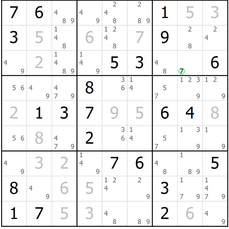 Position des candidats pour la solution de la Gr 54 page 57 du magazine de sudoku Virtuose n° 113