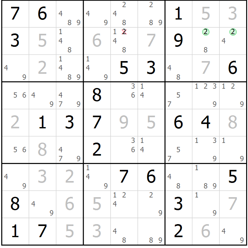 Position des candidats pour la solution de la Gr 54 page 57 du magazine de sudoku Virtuose n° 113