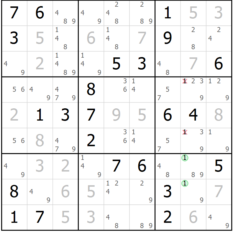 Position des candidats pour la solution de la Gr 54 page 57 du magazine de sudoku Virtuose n° 113