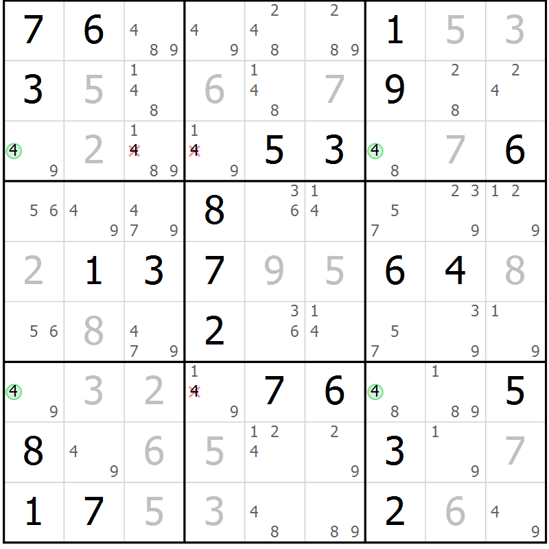 Position des candidats pour la solution de la Gr 54 page 57 du magazine de sudoku Virtuose n° 113