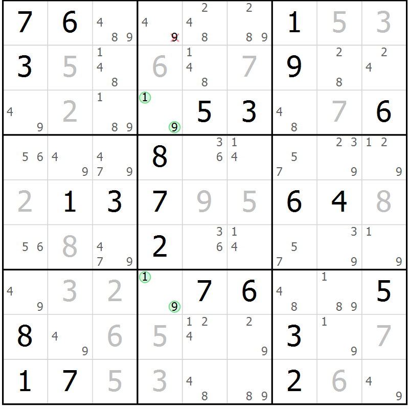 Position des candidats pour la solution de la Gr 54 page 57 du magazine de sudoku Virtuose n° 113