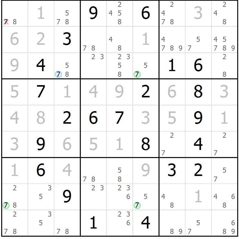 Position des candidats pour la solution de la Gr 55 page 58 du magazine de sudoku Virtuose n° 113
