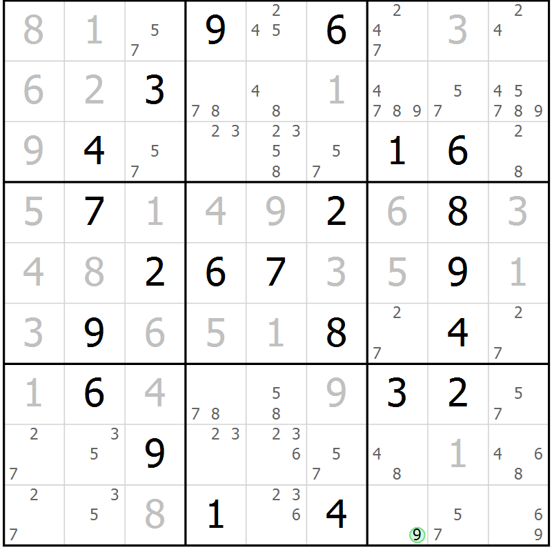 Position des candidats pour la solution de la Gr 55 page 58 du magazine de sudoku Virtuose n° 113