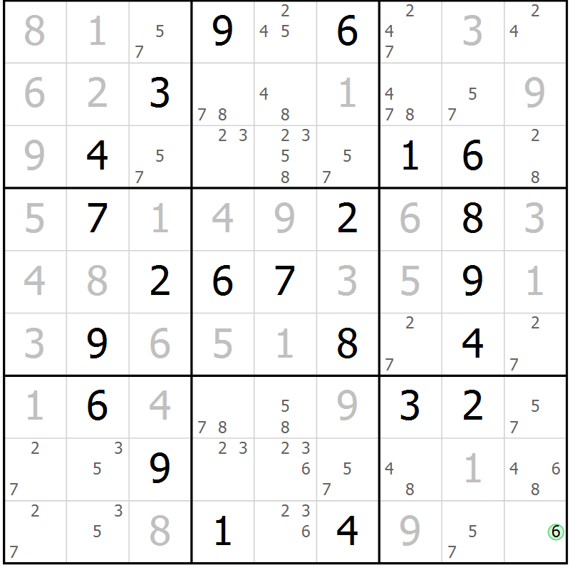 Position des candidats pour la solution de la Gr 55 page 58 du magazine de sudoku Virtuose n° 113