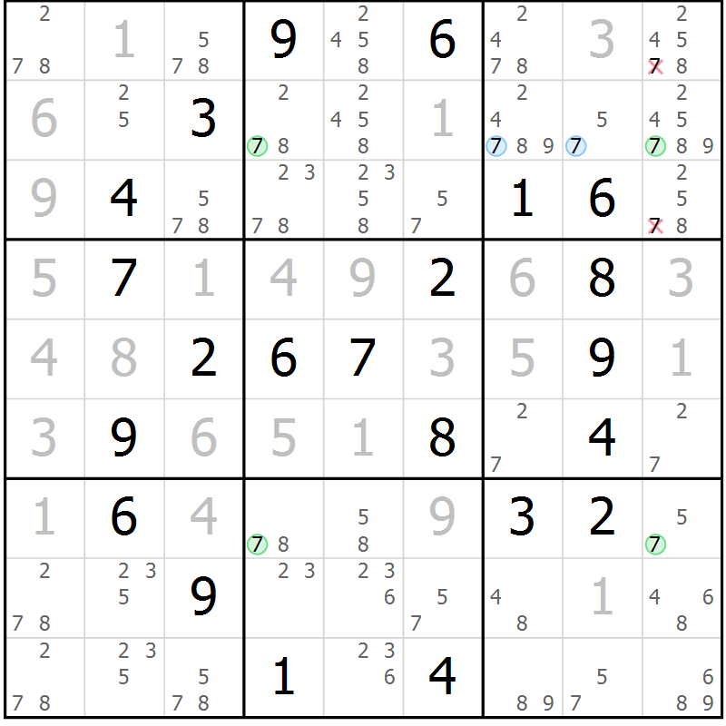 Position des candidats pour la solution de la Gr 55 page 58 du magazine de sudoku Virtuose n° 113