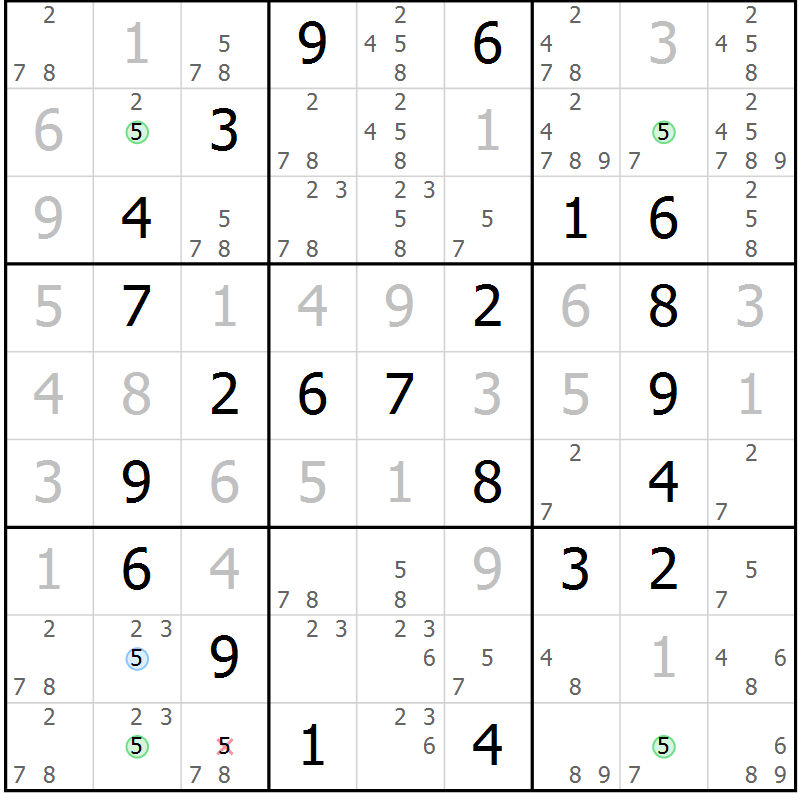 Position des candidats pour la solution de la Gr 55 page 58 du magazine de sudoku Virtuose n° 113