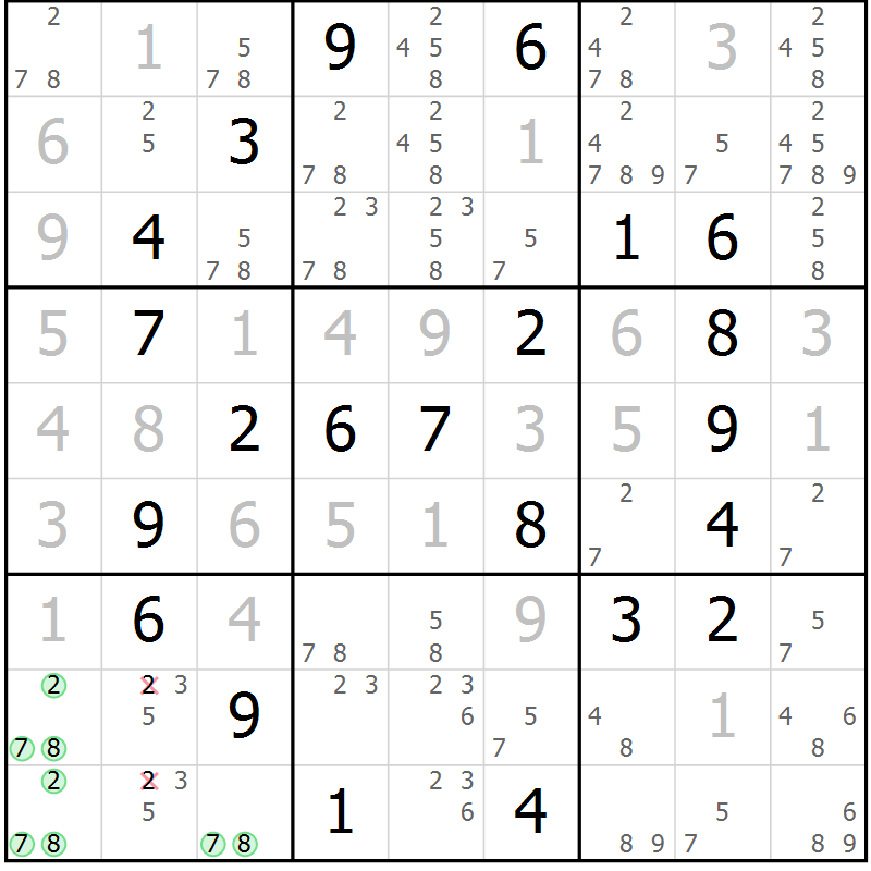 Position des candidats pour la solution de la Gr 55 page 58 du magazine de sudoku Virtuose n° 113