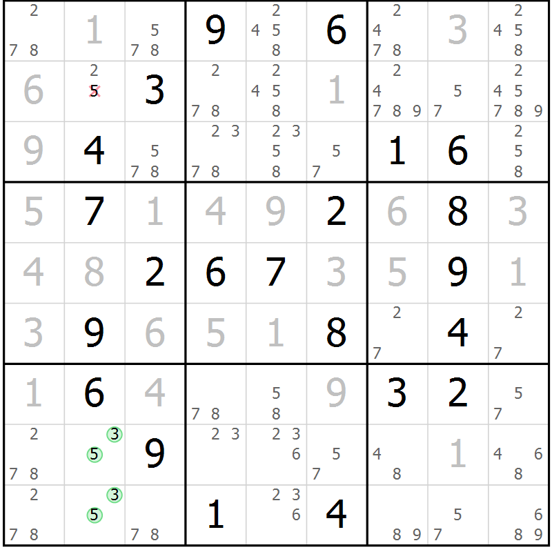 Position des candidats pour la solution de la Gr 55 page 58 du magazine de sudoku Virtuose n° 113