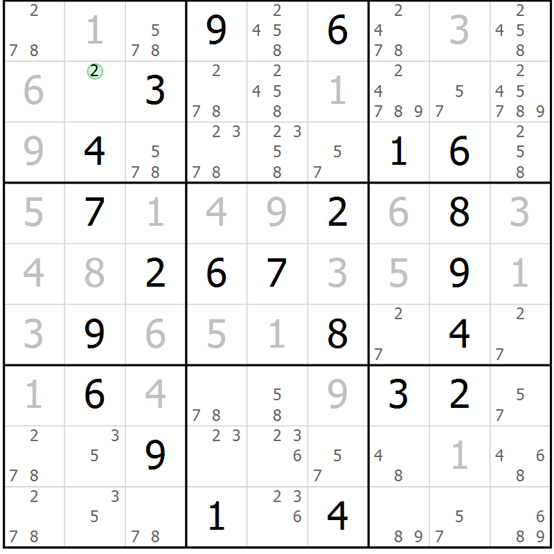 Position des candidats pour la solution de la Gr 55 page 58 du magazine de sudoku Virtuose n° 113
