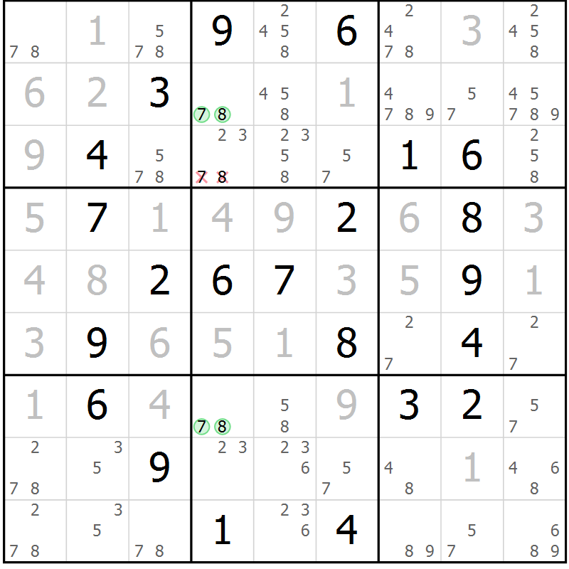 Position des candidats pour la solution de la Gr 55 page 58 du magazine de sudoku Virtuose n° 113