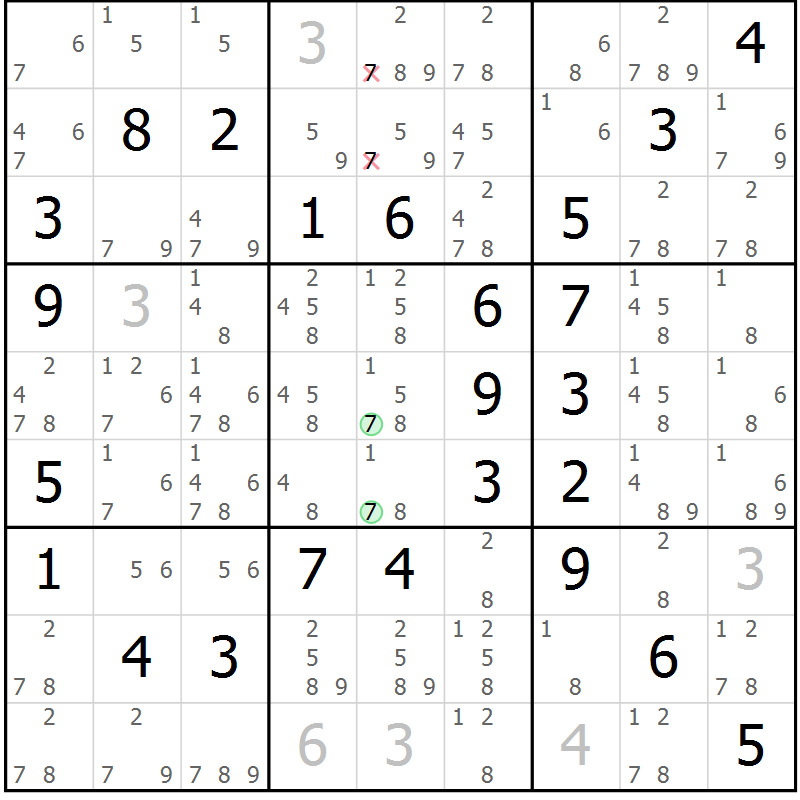 Position des candidats pour la solution de la Gr 57 page 60 du magazine de sudoku Virtuose n° 113