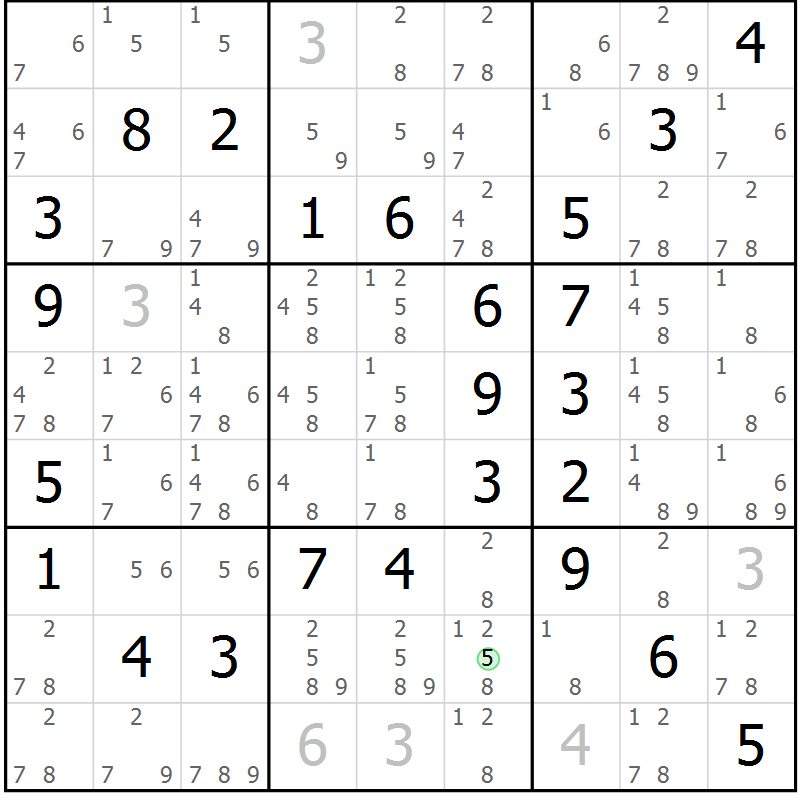 Position des candidats pour la solution de la Gr 57 page 60 du magazine de sudoku Virtuose n° 113