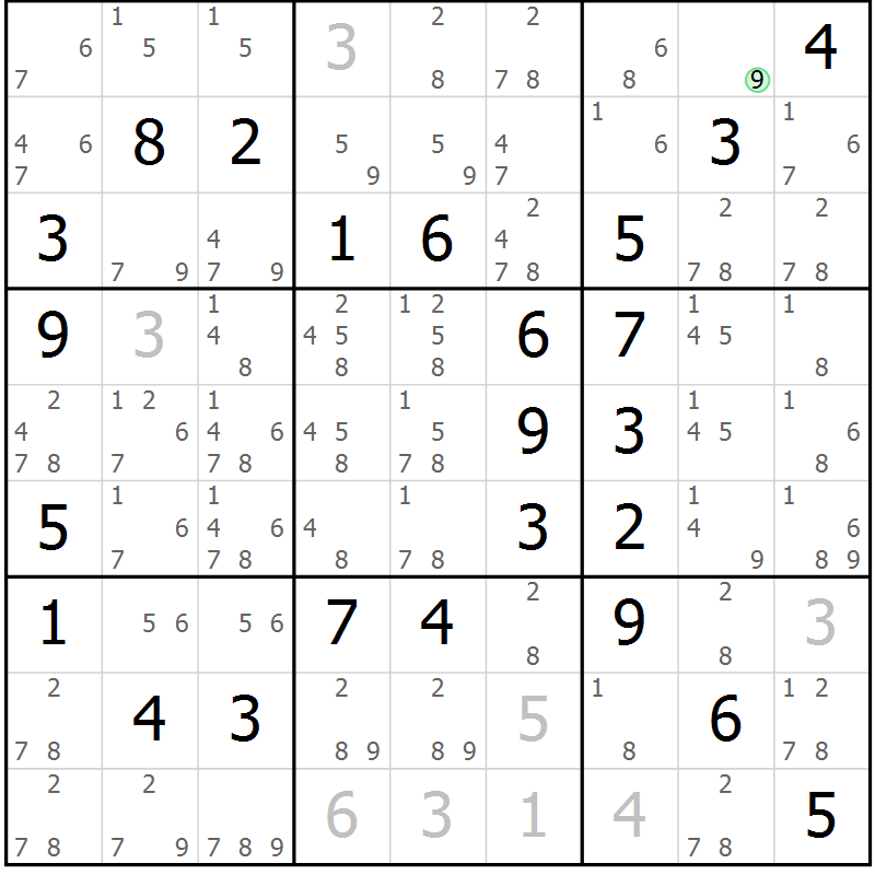 Position des candidats pour la solution de la Gr 57 page 60 du magazine de sudoku Virtuose n° 113