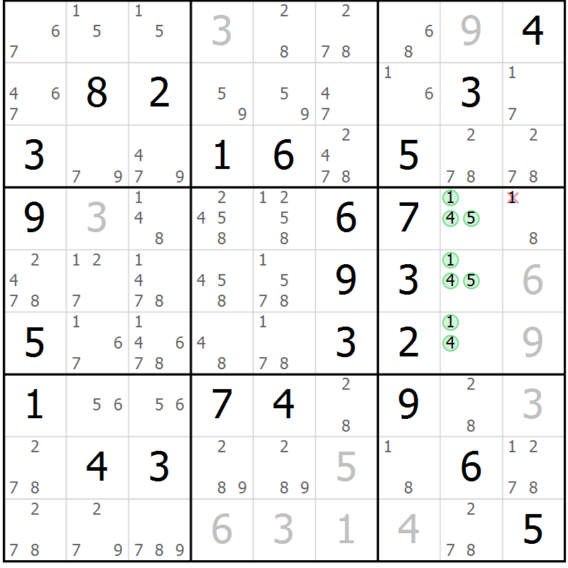 Position des candidats pour la solution de la Gr 57 page 60 du magazine de sudoku Virtuose n° 113