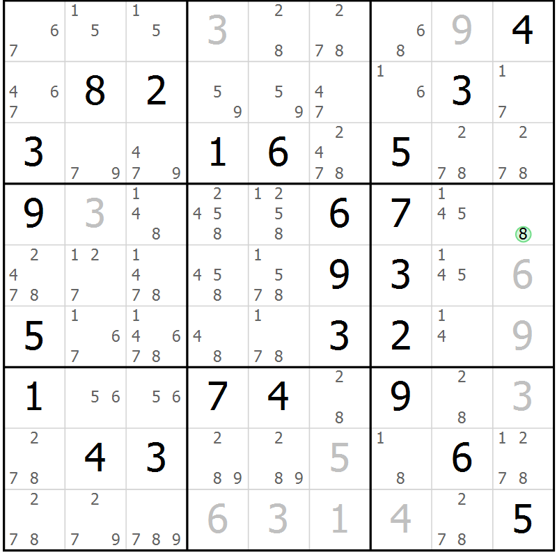Position des candidats pour la solution de la Gr 57 page 60 du magazine de sudoku Virtuose n° 113