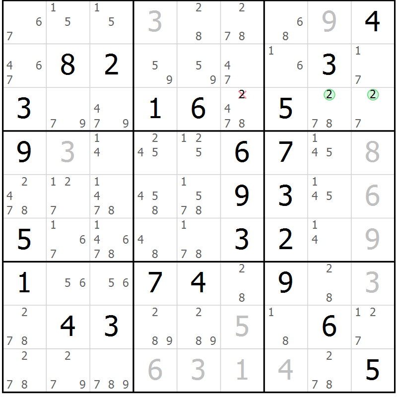 Position des candidats pour la solution de la Gr 57 page 60 du magazine de sudoku Virtuose n° 113
