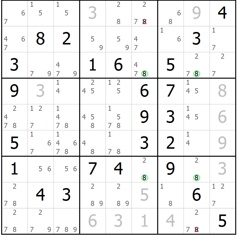 Position des candidats pour la solution de la Gr 57 page 60 du magazine de sudoku Virtuose n° 113