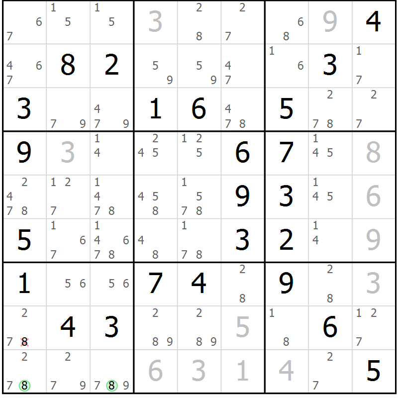 Position des candidats pour la solution de la Gr 57 page 60 du magazine de sudoku Virtuose n° 113