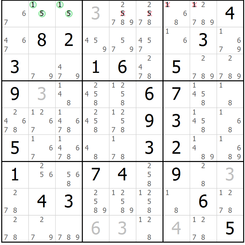 Position des candidats pour la solution de la Gr 57 page 60 du magazine de sudoku Virtuose n° 113