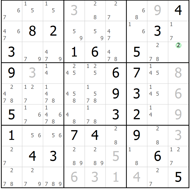 Position des candidats pour la solution de la Gr 57 page 60 du magazine de sudoku Virtuose n° 113
