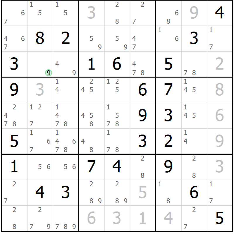 Position des candidats pour la solution de la Gr 57 page 60 du magazine de sudoku Virtuose n° 113