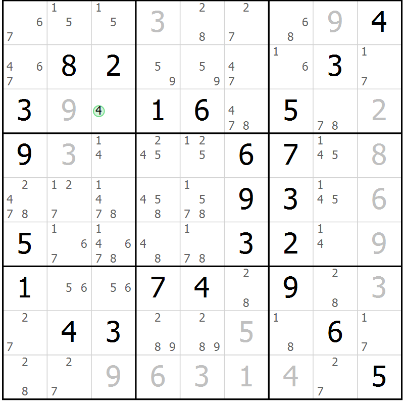 Position des candidats pour la solution de la Gr 57 page 60 du magazine de sudoku Virtuose n° 113