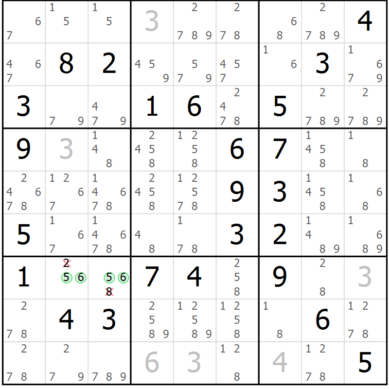 Position des candidats pour la solution de la Gr 57 page 60 du magazine de sudoku Virtuose n° 113