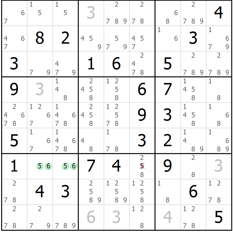 Position des candidats pour la solution de la Gr 57 page 60 du magazine de sudoku Virtuose n° 113