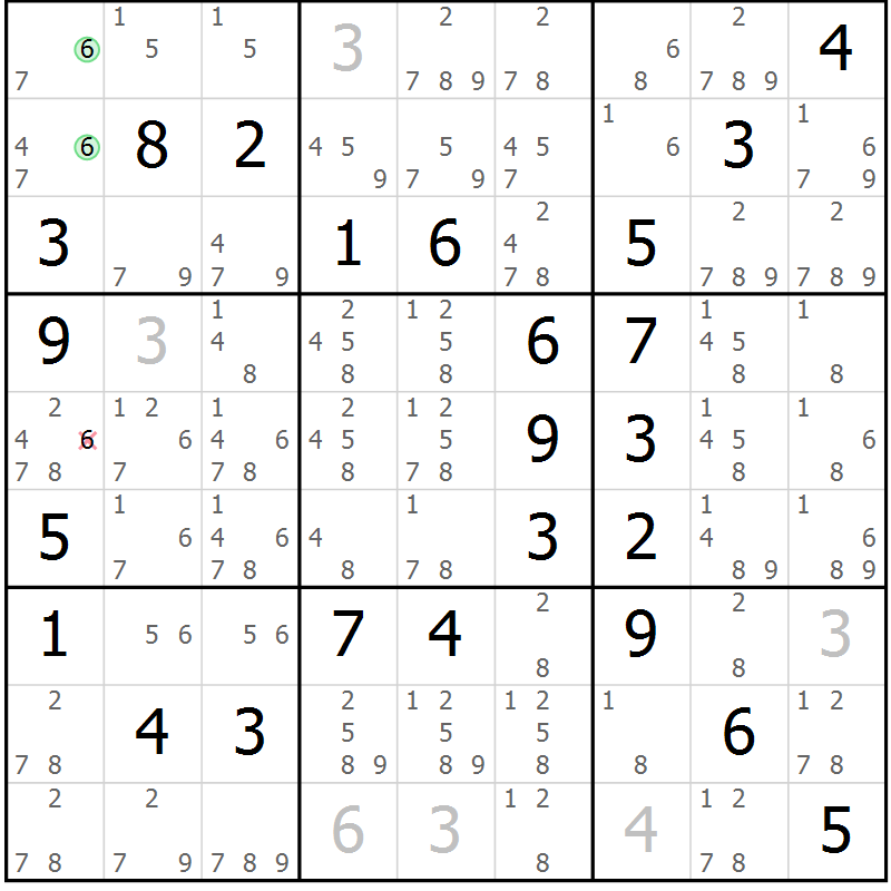 Position des candidats pour la solution de la Gr 57 page 60 du magazine de sudoku Virtuose n° 113