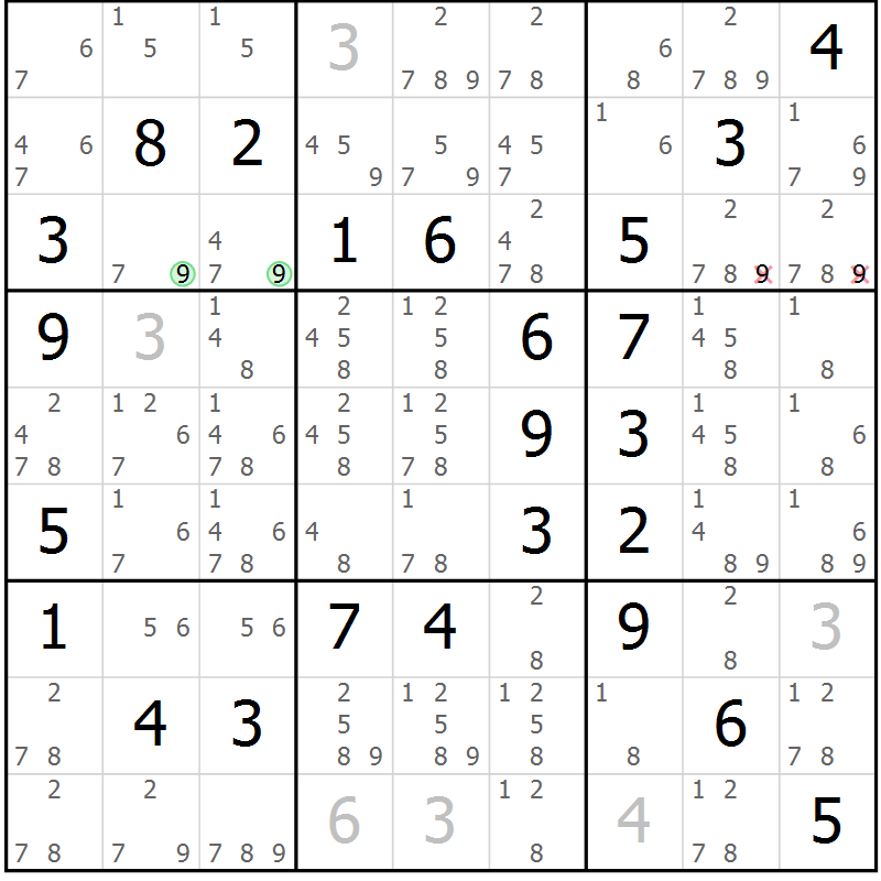 Position des candidats pour la solution de la Gr 57 page 60 du magazine de sudoku Virtuose n° 113