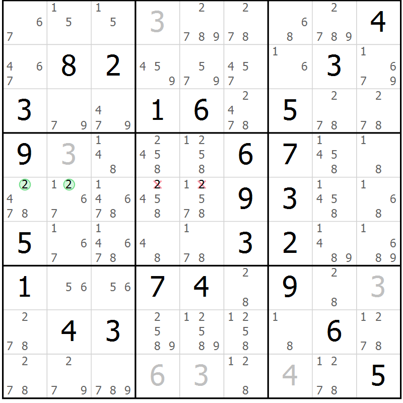 Position des candidats pour la solution de la Gr 57 page 60 du magazine de sudoku Virtuose n° 113
