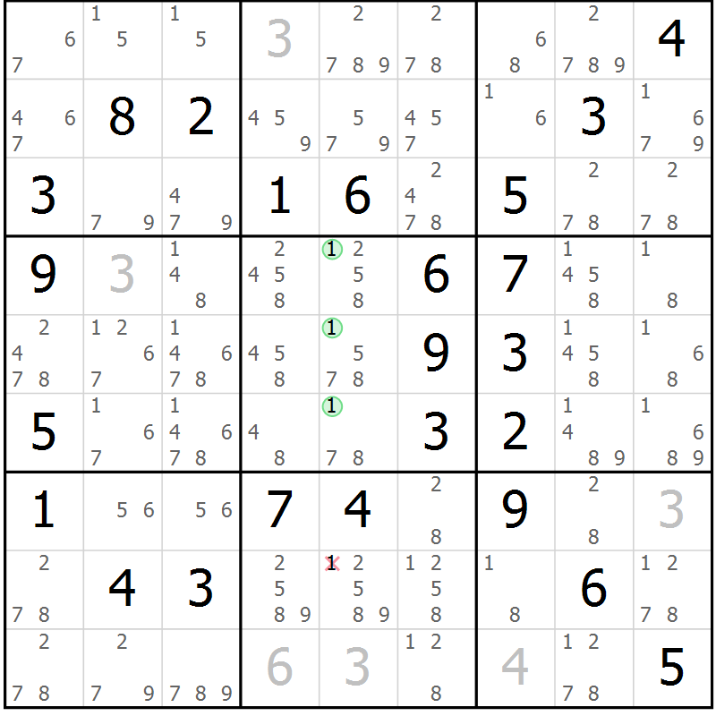 Position des candidats pour la solution de la Gr 57 page 60 du magazine de sudoku Virtuose n° 113