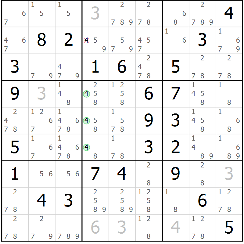 Position des candidats pour la solution de la Gr 57 page 60 du magazine de sudoku Virtuose n° 113