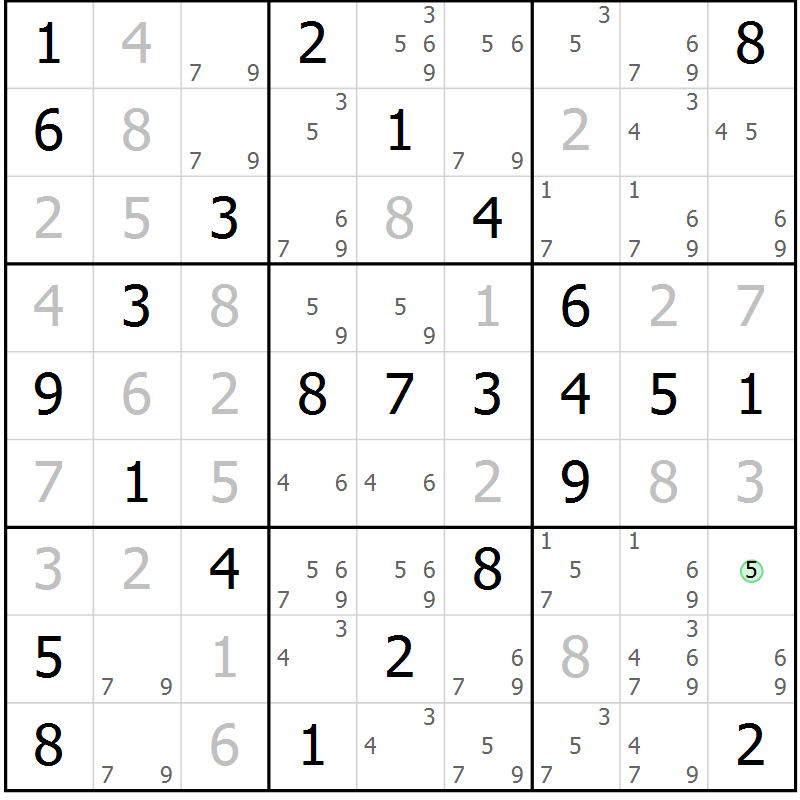 Position des candidats pour la solution de la Gr 58 page 61 du magazine de sudoku Virtuose n° 113