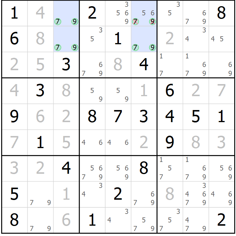 Position des candidats pour la solution de la Gr 58 page 61 du magazine de sudoku Virtuose n° 113