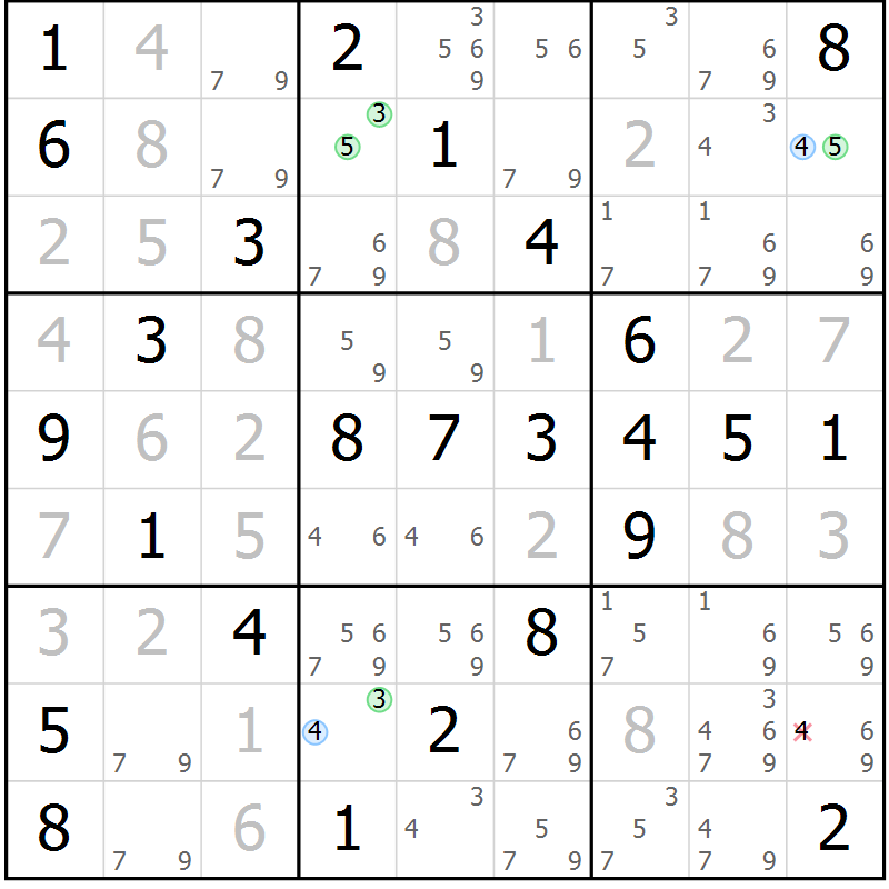 Position des candidats pour la solution de la Gr 58 page 61 du magazine de sudoku Virtuose n° 113