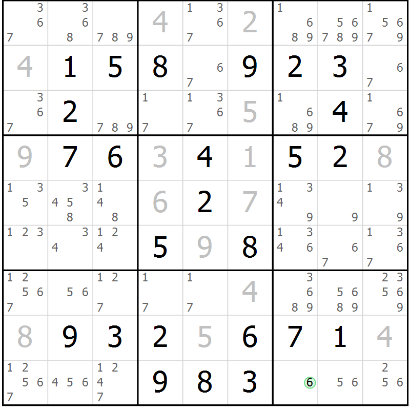 Position des candidats pour la solution de la Gr 59 page 62 du magazine de sudoku Virtuose n° 113