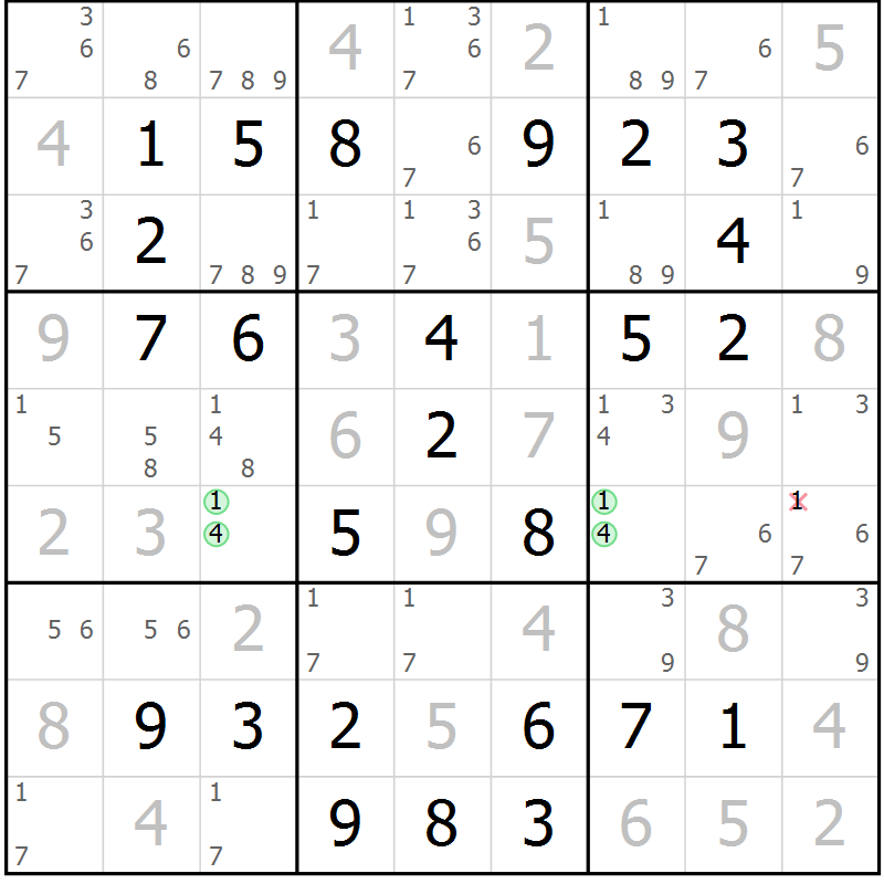 Position des candidats pour la solution de la Gr 59 page 62 du magazine de sudoku Virtuose n° 113