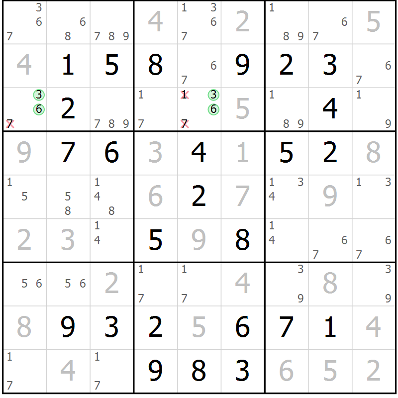Position des candidats pour la solution de la Gr 59 page 62 du magazine de sudoku Virtuose n° 113