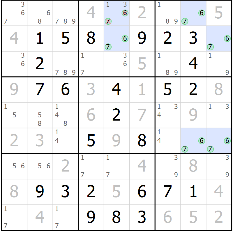Position des candidats pour la solution de la Gr 59 page 62 du magazine de sudoku Virtuose n° 113