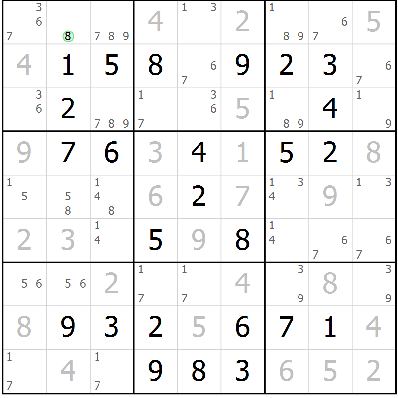 Position des candidats pour la solution de la Gr 59 page 62 du magazine de sudoku Virtuose n° 113
