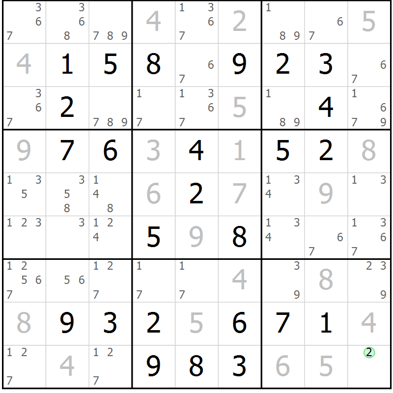 Position des candidats pour la solution de la Gr 59 page 62 du magazine de sudoku Virtuose n° 113