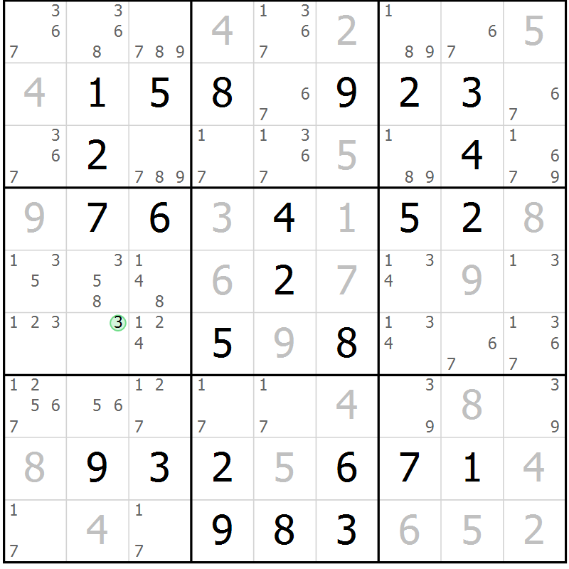 Position des candidats pour la solution de la Gr 59 page 62 du magazine de sudoku Virtuose n° 113