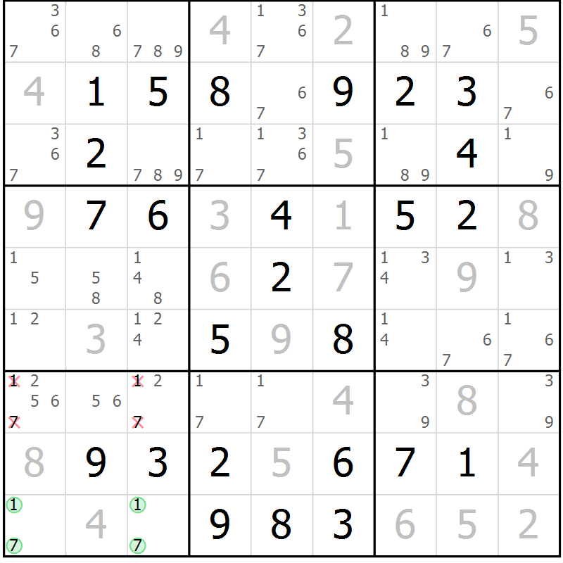Position des candidats pour la solution de la Gr 59 page 62 du magazine de sudoku Virtuose n° 113