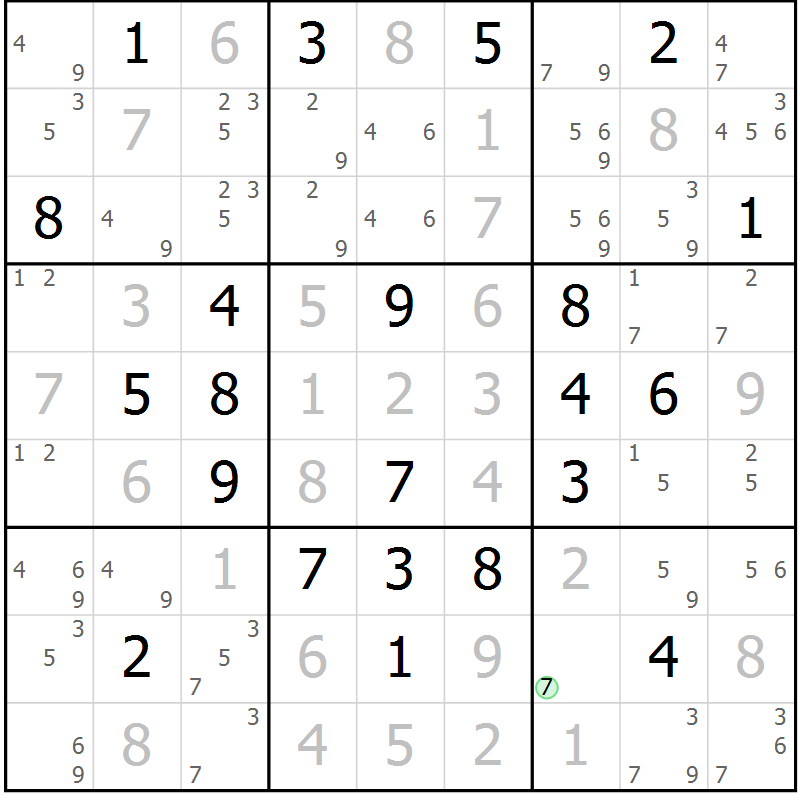 Position des candidats pour la solution de la Gr 6 page 9 du magazine de sudoku Virtuose n° 113