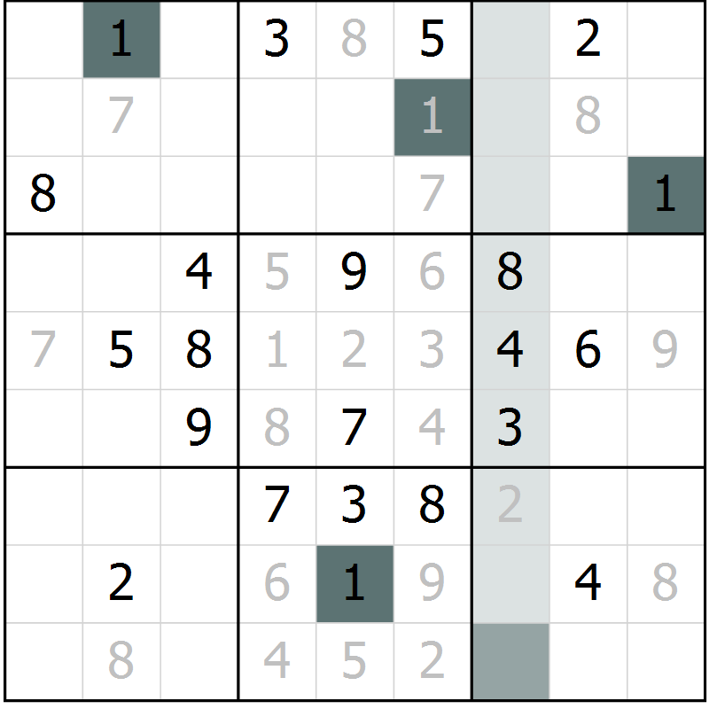Position des candidats pour la solution de la Gr 6 page 9 du magazine de sudoku Virtuose n° 113