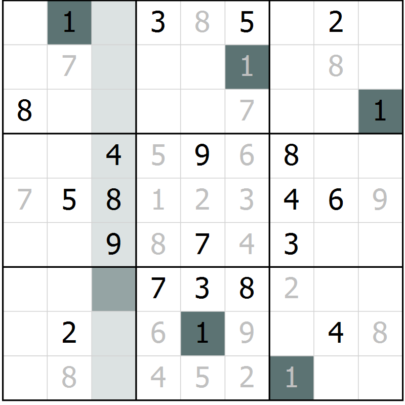 Position des candidats pour la solution de la Gr 6 page 9 du magazine de sudoku Virtuose n° 113