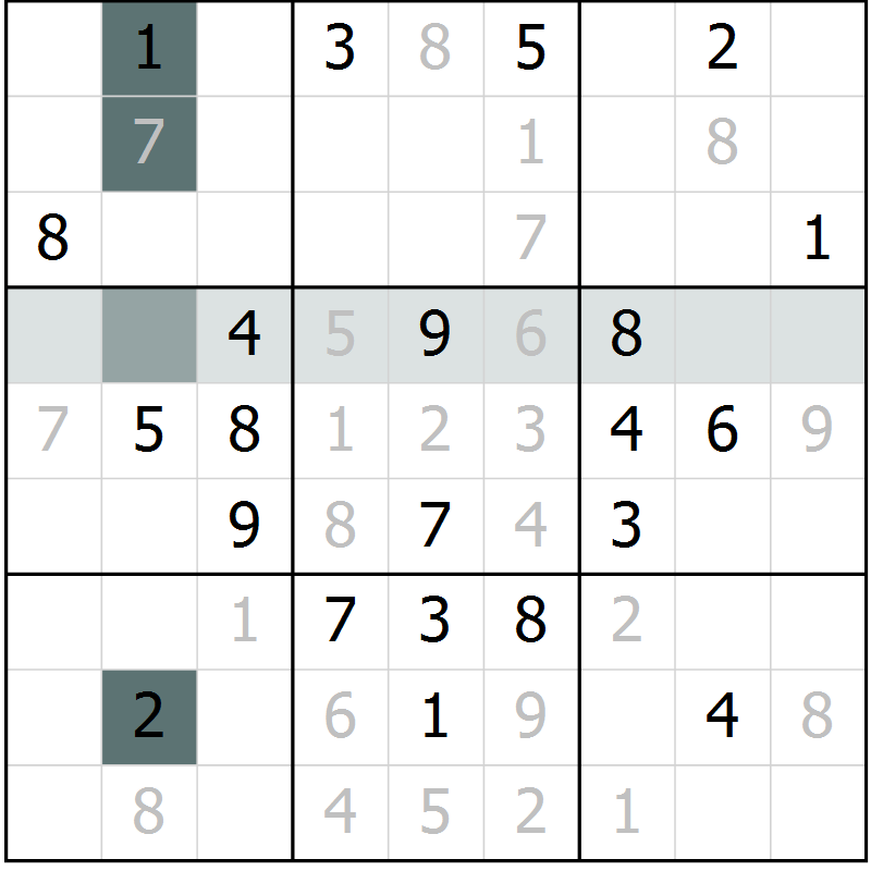Position des candidats pour la solution de la Gr 6 page 9 du magazine de sudoku Virtuose n° 113